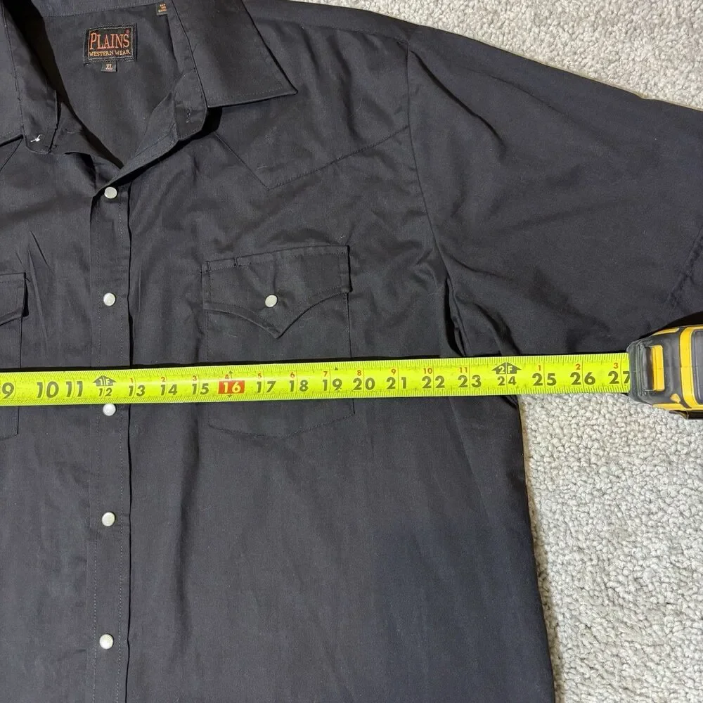 Plains Western Wear Pearl Snap Shirt Mens XL Black Short Sleeve Ranch Cowboy